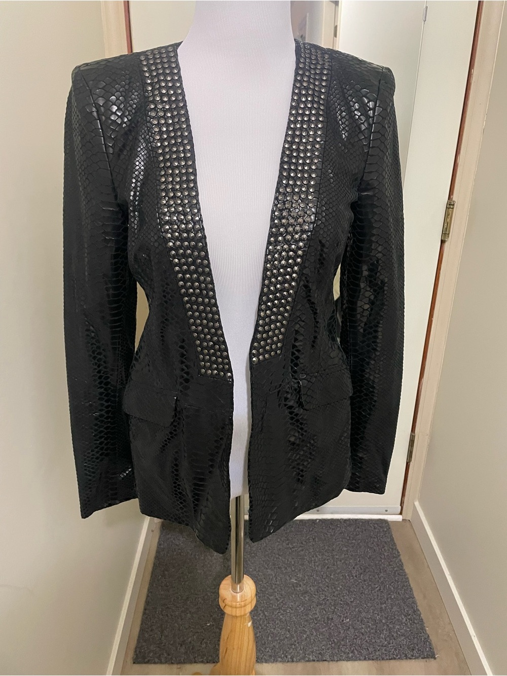 Pierre Balmain Black Leather Studded Blazer